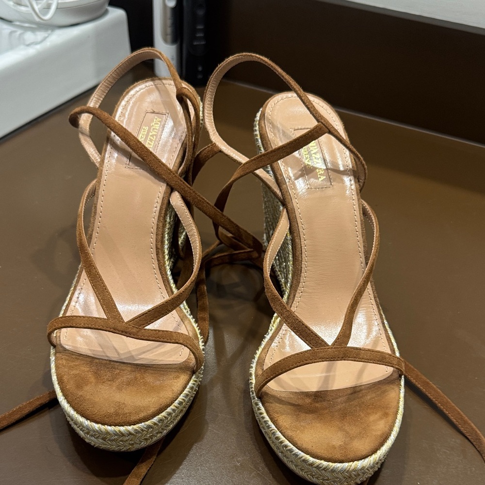 Aquazzura Brown Strappy Espadrille Wedges